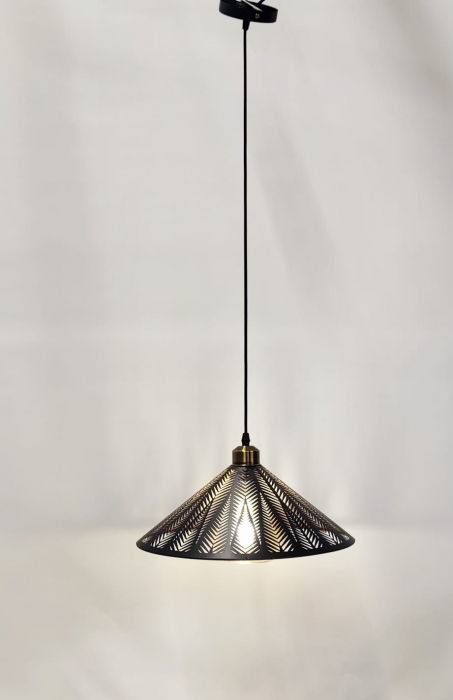 Pendul modern 9110/1 BK, negru cu auriu, abajur conic perforat, E27 [2]