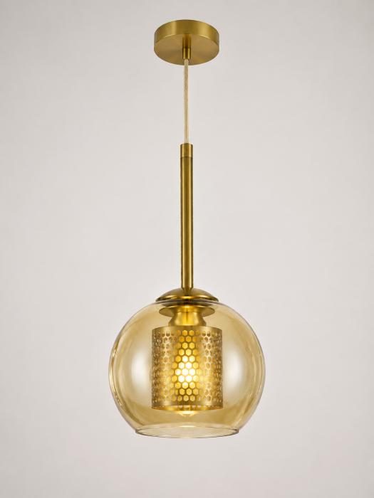 Pendul Modern HJ 8301/1 din Sticlă Amber și Metal Auriu – Design Contemporan [2]
