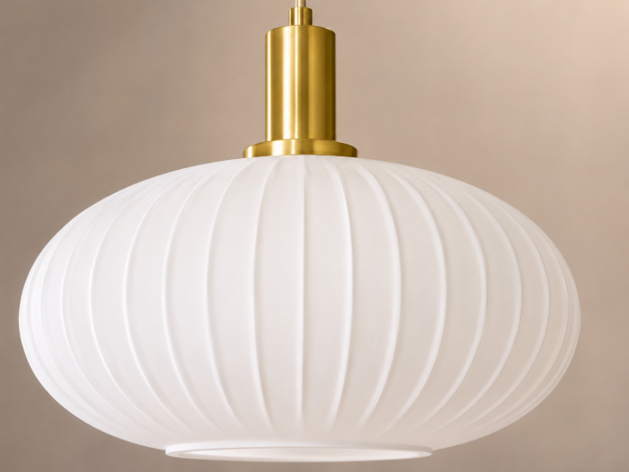 Pendul Suspendat Modern 2622 Auriu cu Abajur din Sticlă Opală Canelată – Variante A, B și C [3]