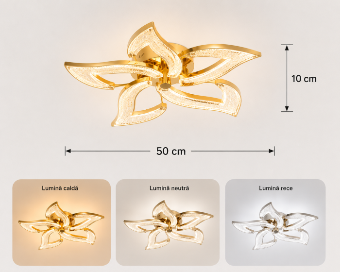 Plafonieră LED 3101/5 120W Aurie cu Telecomandă și Design Floral [3]