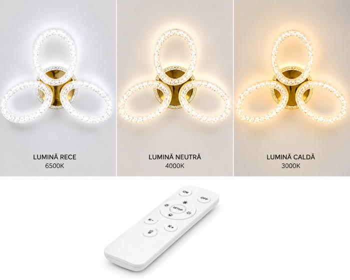 Plafonieră LED 3109/3 Auriu cu 3 Inele Ovale din Acril Cristalin, 120W, Dimabilă [3]