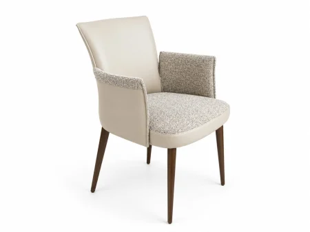 Scaun Dining 597 cu Cotiere, Piele Ecologică, Textil și Picioare din Lemn [3]