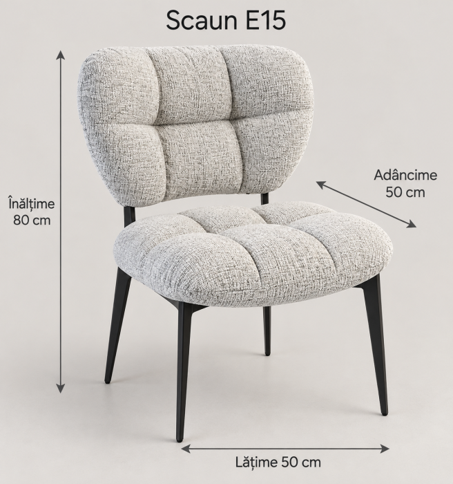 Scaun E15 gri deschis, tapițat, cu picioare metalice negre [3]