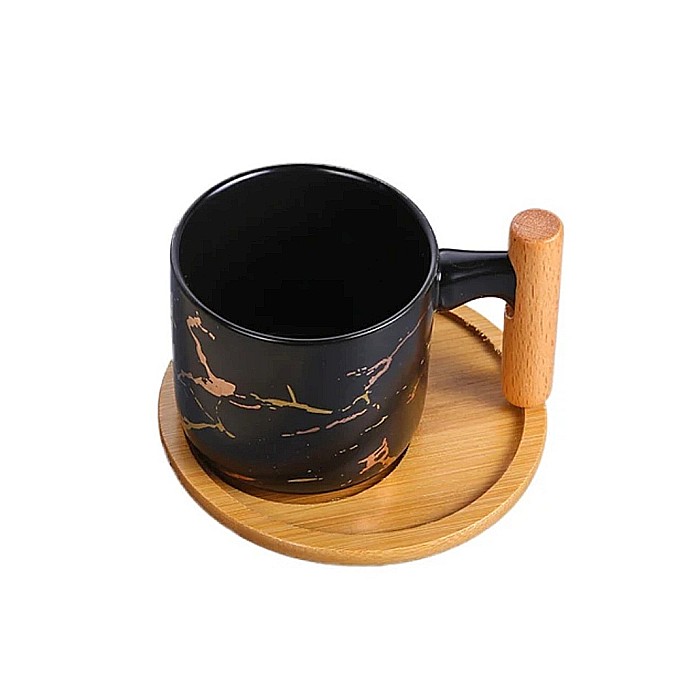 Set 2 cani de cafea cu tavita din lemn 200 ml [6]