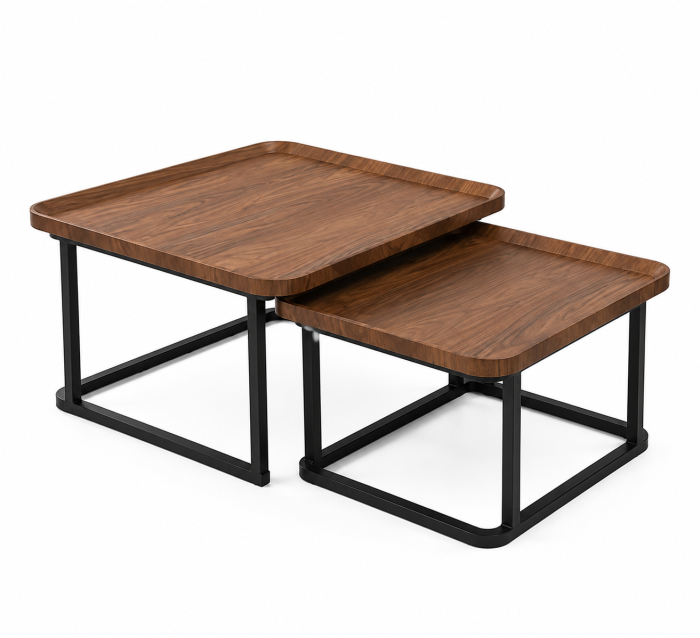 Set Măsuțe Cafea YM118 Aspect Lemn Maro și Metal Negru [2]