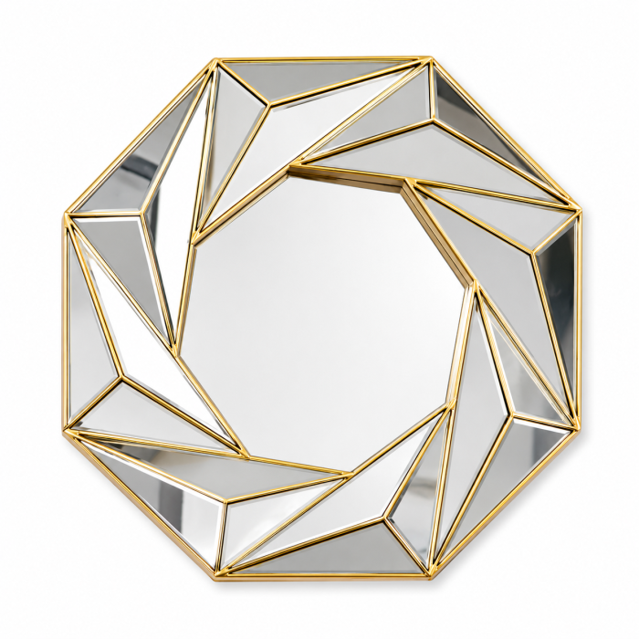 Set 3 oglinzi octogonale, 2021-11, ramă aurie, design geometric, 23 cm [2]