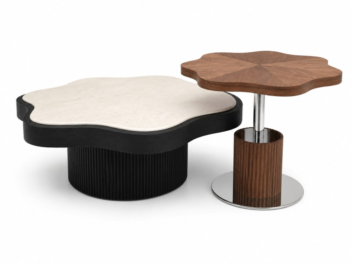 Set măsuțe cafea Model 231 cu design floral din lemn alb, negru și nuc [2]