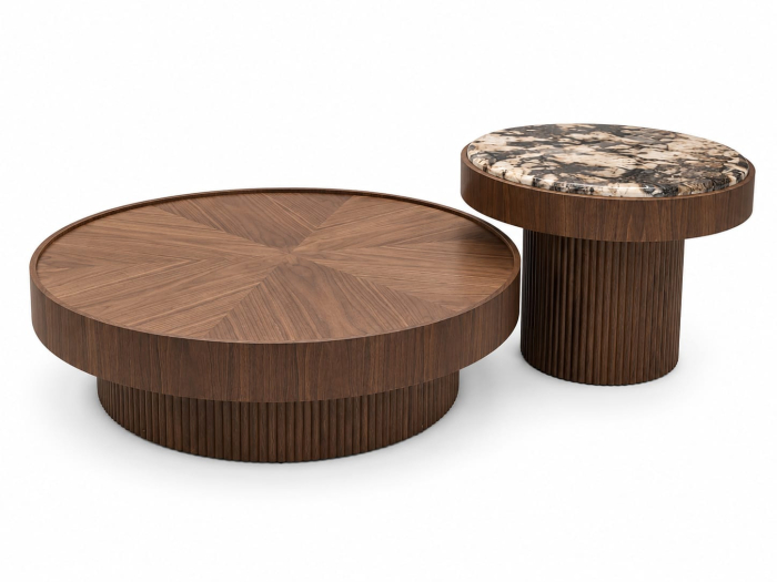 Set măsuțe cafea rotunde 9233 din lemn și piatră sinterizată – design modern [2]