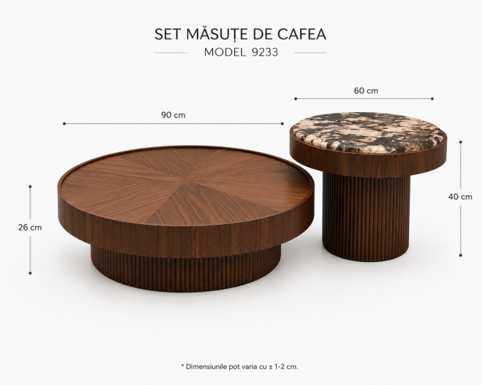 Set măsuțe cafea rotunde 9233 din lemn și piatră sinterizată – design modern [3]