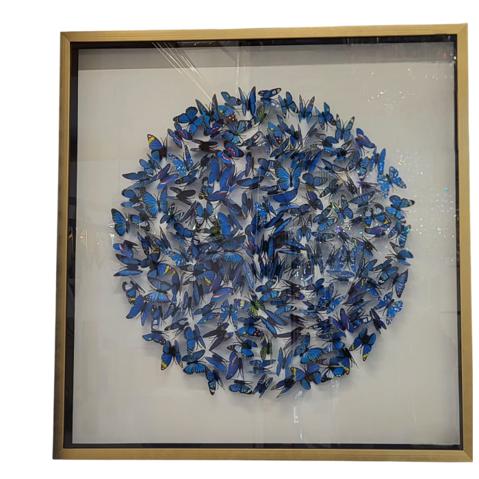 Tablou 3D Fluturi 218109 C – decor artistic multicolor, ramă aurie cu sticlă, 80x80 cm [2]