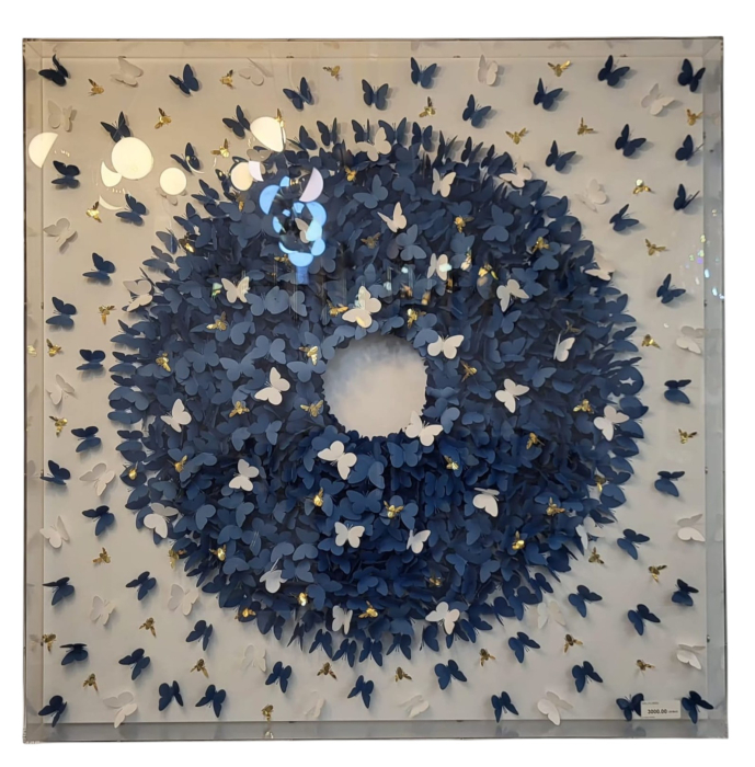 Tablou Decorativ 3D Fluturi 63348, Artă pe Hârtie, Ramă Acril Transparentă, Formă Pătrată, 100x100 cm [2]