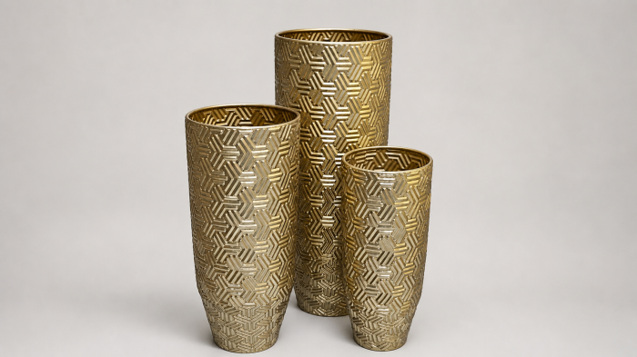 Vază decorativă aurie model 16341 design geometric ,3 dimensiuni [3]