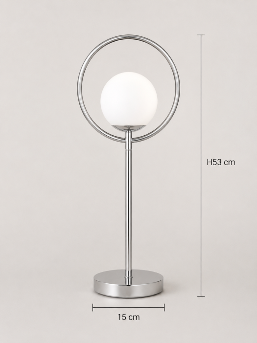 Veioză Modernă 2405 T CH Argintiu cu Glob Alb Mat – E27, H53 cm [2]