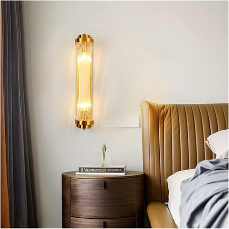 APLICE SI PLAFONIERE - Aplica 6010 metal auriu cu acril transparent, conică răsucită, 2 socluri E14, ideală pentru dormitor și living