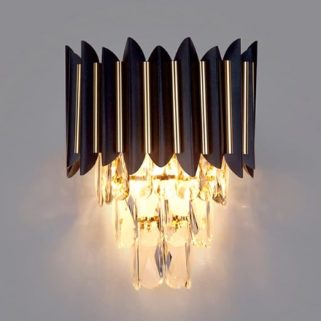 Aplica de perete 3302, structură metalică negru și auriu cu pandantive din sticlă cristal, E14 [1]