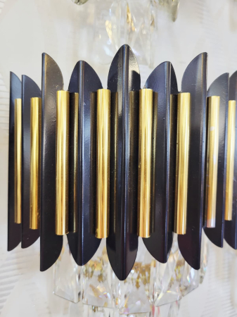 Aplica de perete 3302, structură metalică negru și auriu cu pandantive din sticlă cristal, E14 [2]