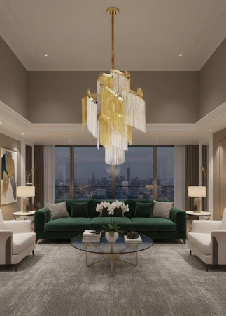 LUSTRE - Candelabru 2306/850x650 auriu, 27 becuri E14, sticlă transparentă, design spirală lux