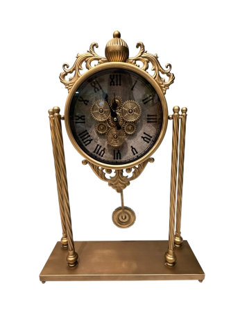 CEASURI - Ceas de masă E190 metal auriu rotund cu mecanism vizibil, 65 cm