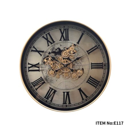 CEASURI - Ceas de perete E117 Gear Clock metal auriu antichizat rotund 80 cm