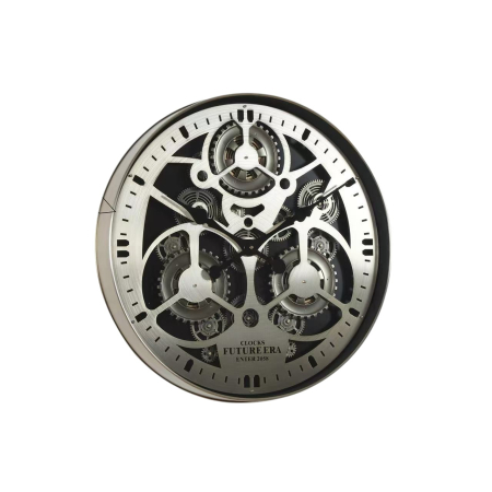 CEASURI - Ceas de perete E196 Gear Clock, metal argintiu cu sticlă, mecanism rotativ decorativ, Ø60 cm