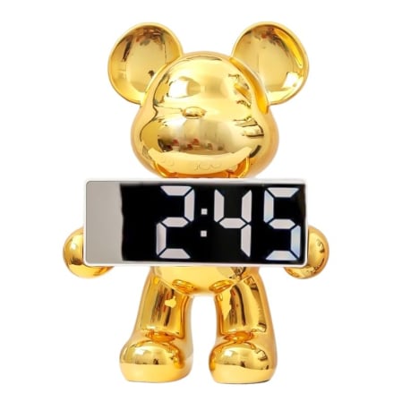 Ceasuri - Ceas Digital Decorativ XL082 Ursuleț LED Auriu și Argintiu 26 cm