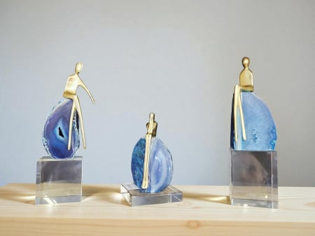 Decorațiune modernă CX002 din agat albastru și metal auriu – 3 variante, design artistic [1]