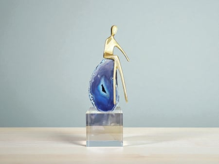 DECORATIUNI - Decorațiune modernă CX002 din agat albastru și metal auriu – 3 variante, design artistic