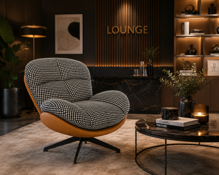 MOBILIER - Fotoliu G16 cu Husă Detașabilă, Tapițerie Alb-Negru și Exterior Maro Camel