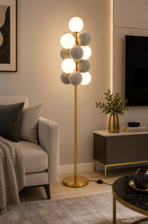 Veioze și lampadare - Lampadar 8521 Metal Auriu cu 13 Globuri Decorative și 5 Surse G9