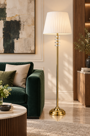 Veioze și lampadare - Lampadar 9418 metalic auriu cu abajur alb de 40 cm