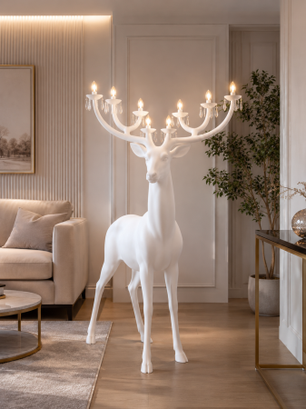 Veioze și lampadare - Lampadar decorativ L2090 Cerb alb cu 10 becuri E14