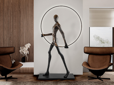 Veioze și lampadare - Lampadar F9106 cu siluetă artistică și cerc LED