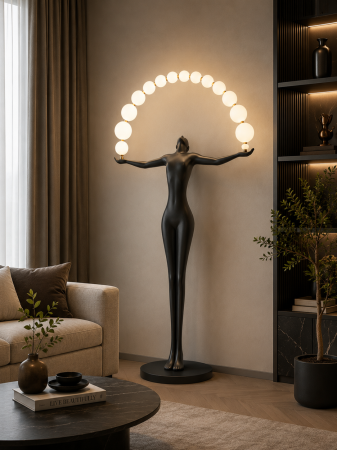 Veioze și lampadare - Lampadar L2083M decorativ cu siluetă neagră și globuri LED