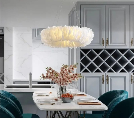 LUSTRE - Lustră 1098 tip nor cu pene albe naturale, suspendată, Ø50 cm / Ø60 cm