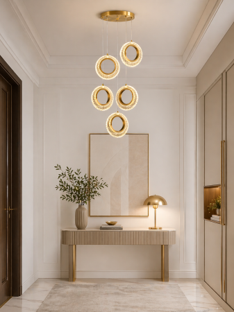 REDUCERI - Lustră LED 229/5 aurie cu inele rotunde design modern