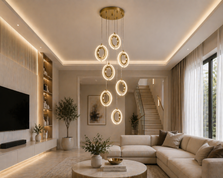 REDUCERI - Lustră LED 229/7 aurie cu inele rotunde design modern