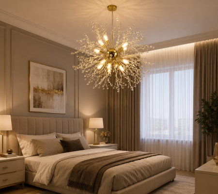 PENDULE - Lustră 2403/500 GD Modernă din Metal Auriu și Acril – 8 LED-uri G9 Incluse