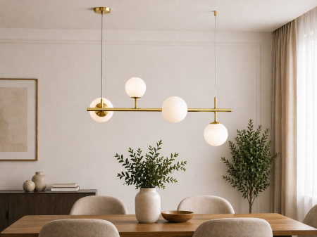 LUSTRE - Lustră modernă aurie 2471/4 CP+WH cu globuri opaline din sticlă