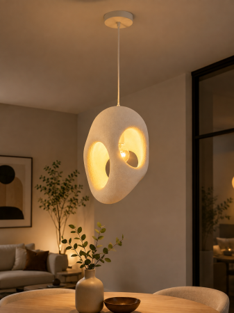 Lustre - Lustră 2600/A albă din fibră de sticlă, abajur organic 45 cm