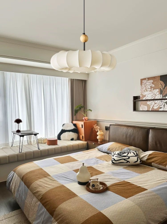 LUSTRE - Lustra 2613/500 textila alba cu lemn natur si design ondulat 50 cm