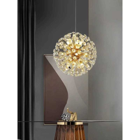 PENDULE - Lustra 2620 metal auriu si sticla 30/40/50 cm, 6/8/9 becuri G9 incluse, reglabila 100 cm