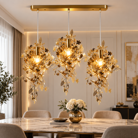 Lustre - Lustră 2636/3 cu 3 pendule florale din inox crom sau auriu