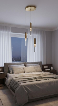 LUSTRE - Lustră 5003/3 cu LED integrat, 3 pendule aurii și sticlă semitransparentă