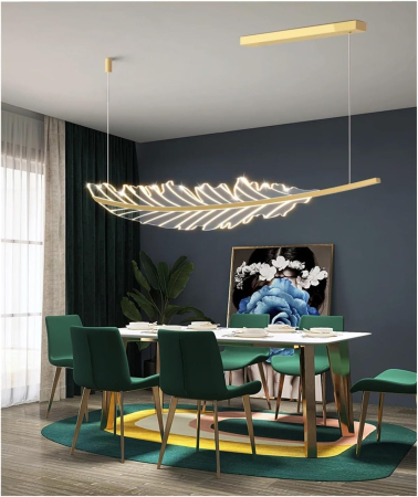 Lustra 7027 design frunză, LED 3 culori cu telecomandă, acril și metal auriu, 120x20 cm [1]