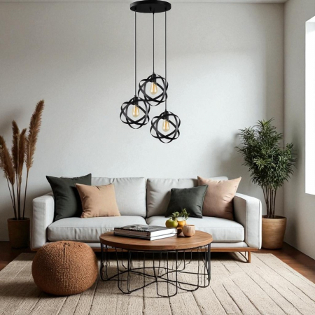 LUSTRE - Lustră 7701/3 Negru – 3 Pendule Reglabile, Lungime Ajustabilă până la 90 cm