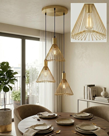 LUSTRE - Lustră 8205/3 3 pendule metalice tip colivie negru și auriu