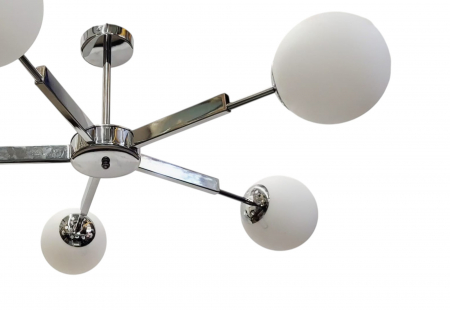 Lustră decorativă 2555/5 cu 5 brațe, Ø90 cm, crom sau auriu, globuri sticlă albă [1]