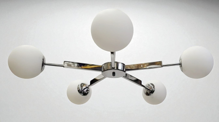 LUSTRE - Lustră decorativă 2555/5 cu 5 brațe, Ø90 cm, crom sau auriu, globuri sticlă albă