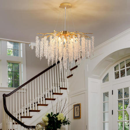 Lustre - Lustră decorativă 6116, metal auriu cu cristale K9, stil natural elegant, suspendată, 60 / 120 / 160 cm