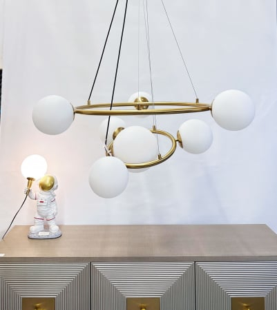 LUSTRE - Lustră HJ9222/7D – 7 becuri E27, cadru metal auriu și abajur sticlă albă mată